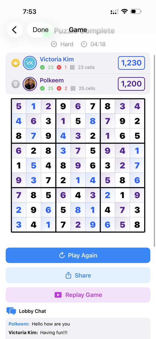 Four players racing on one shared Sudoku board