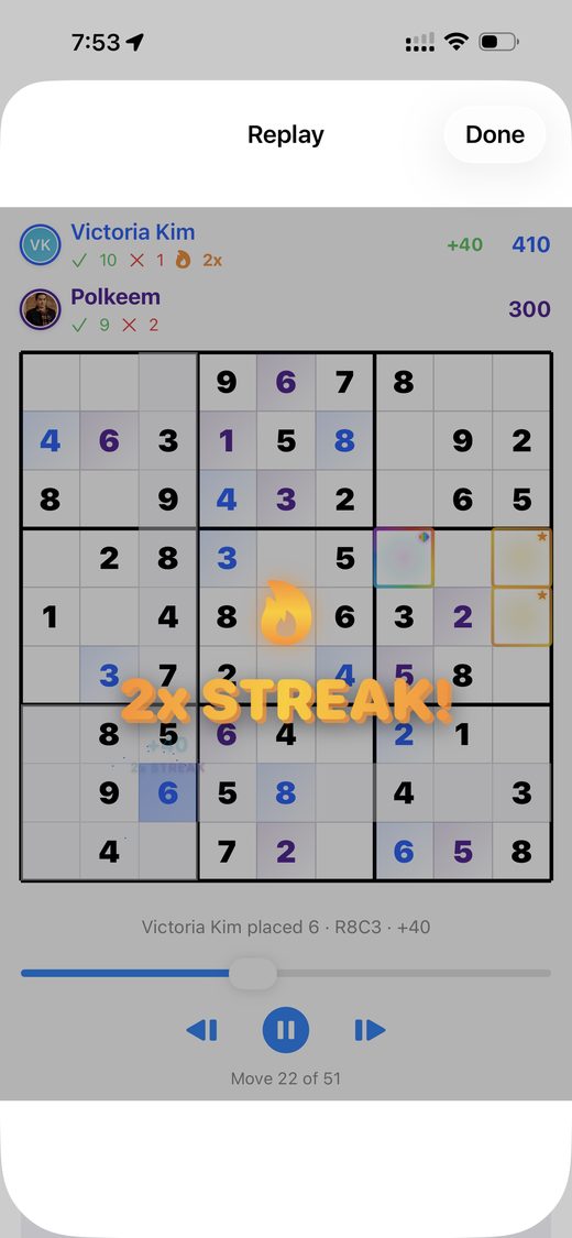 Streak multiplier building during a game